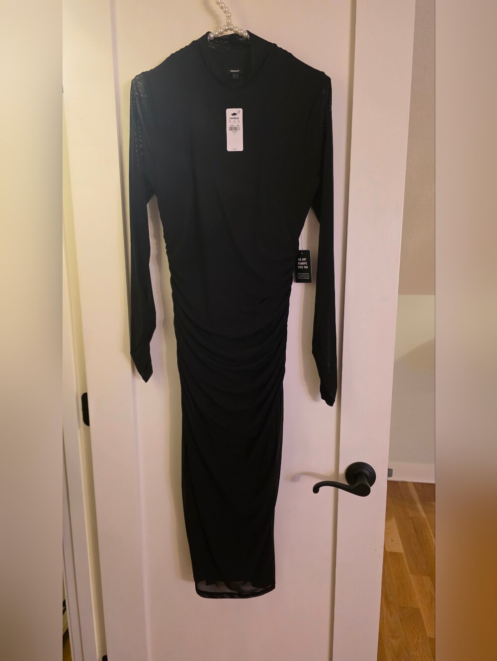 Express Black Long-Sleeve Ruched Maxi Dress